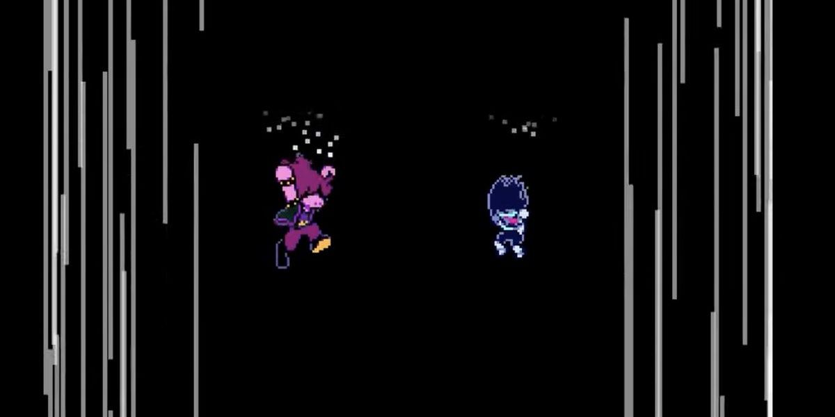 Susie and Kris falling into the Dark World in Deltarune Chapter 2