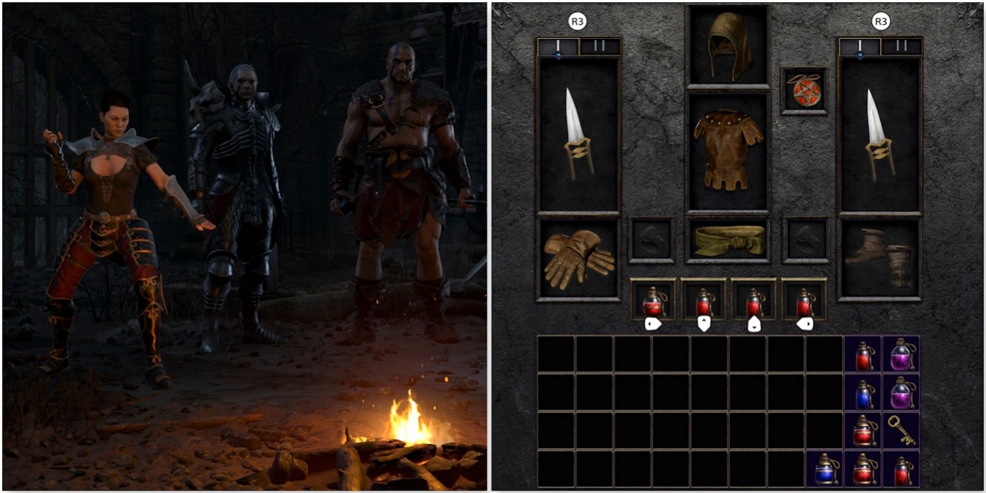 The class and item menus from Diablo 2: Resurrected