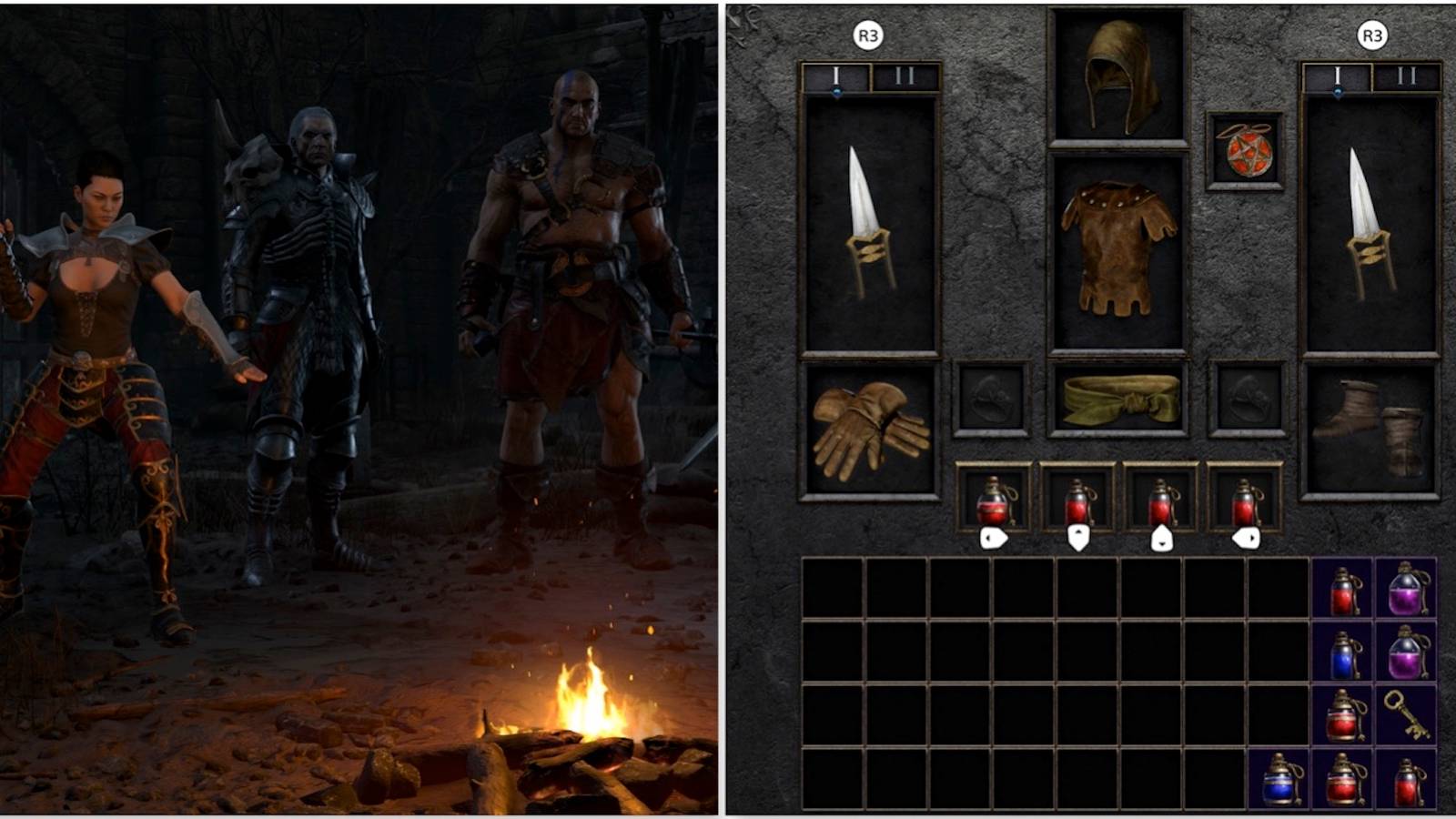 The class and item menus from Diablo 2: Resurrected