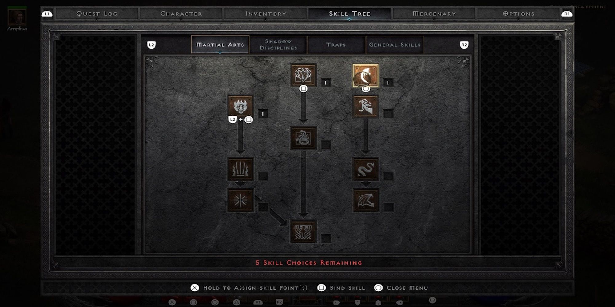 The skill menu from Diablo 2: Resurrected