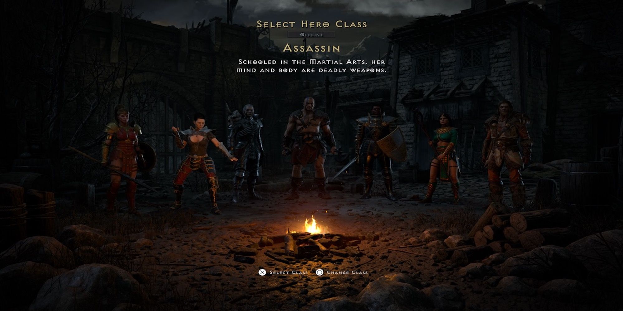 The class menu from Diablo 2: Resurrected
