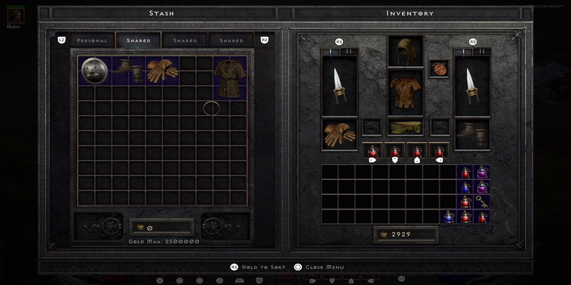 The item menu from Diablo 2: Resurrected