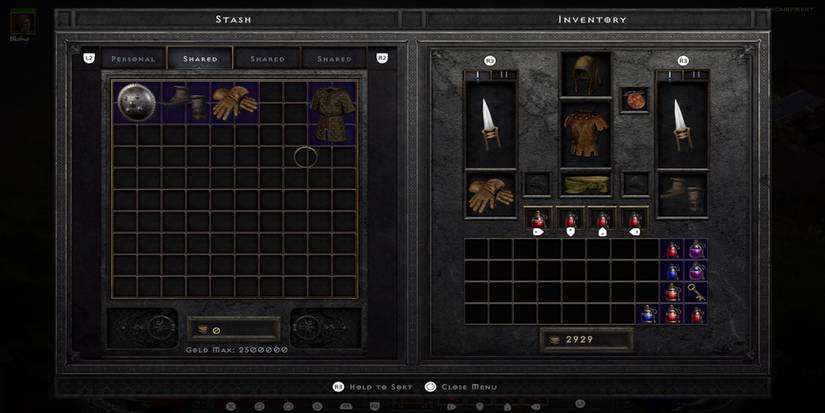 The item menu from Diablo 2: Resurrected