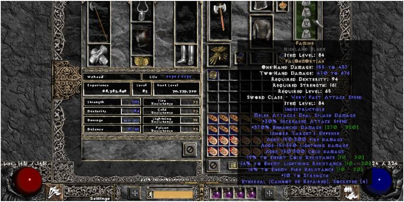 Diablo 2 Resurrected Equipping The Famine As A One-Handed Sword