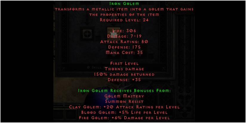 Diablo 2 Resurrected Iron Golem Skill Description At Level One
