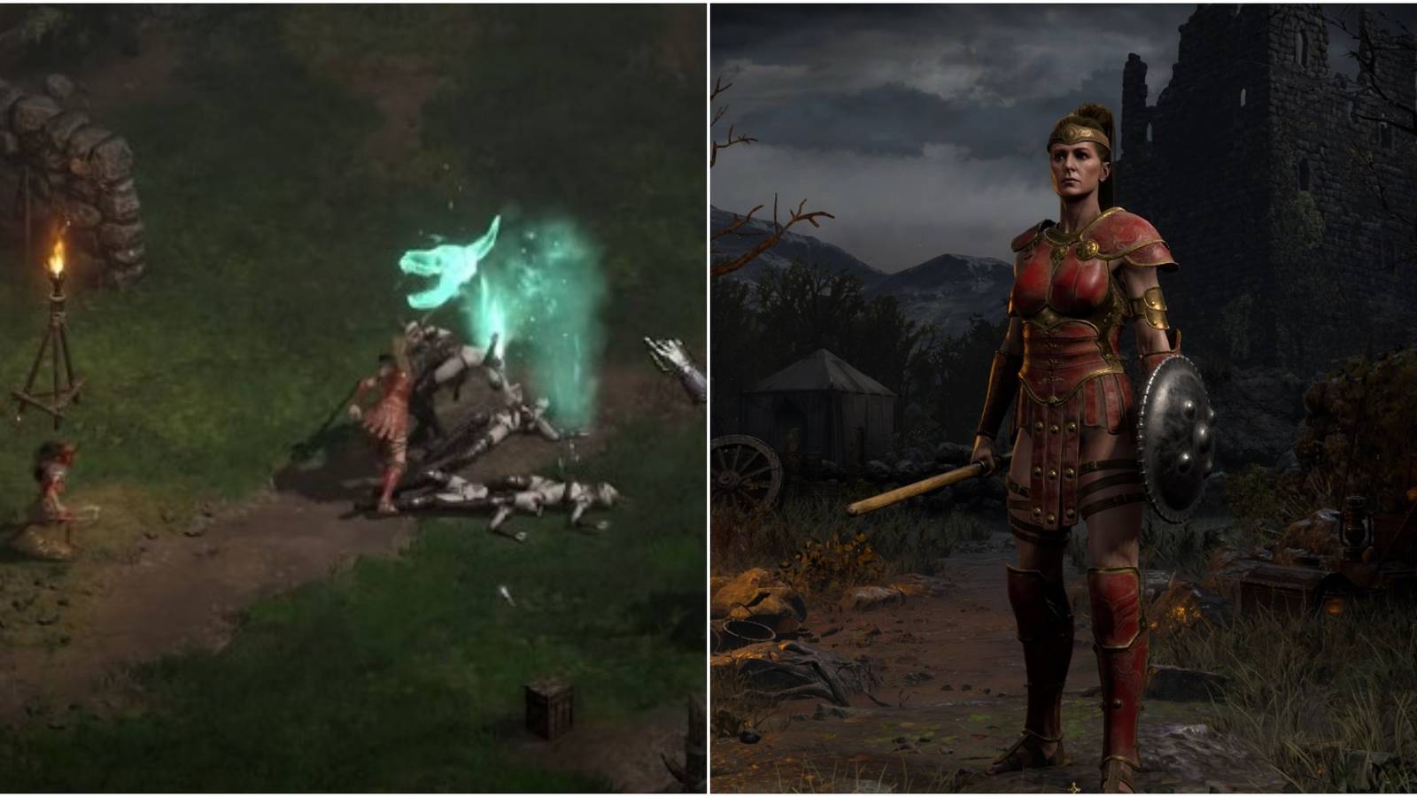 Diablo 2 Resurrected Javazon Build Collage In Combat And Selection Screen