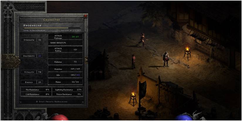 Diablo 2 Resurrected Looking At The Character Sheet On A Necromancer