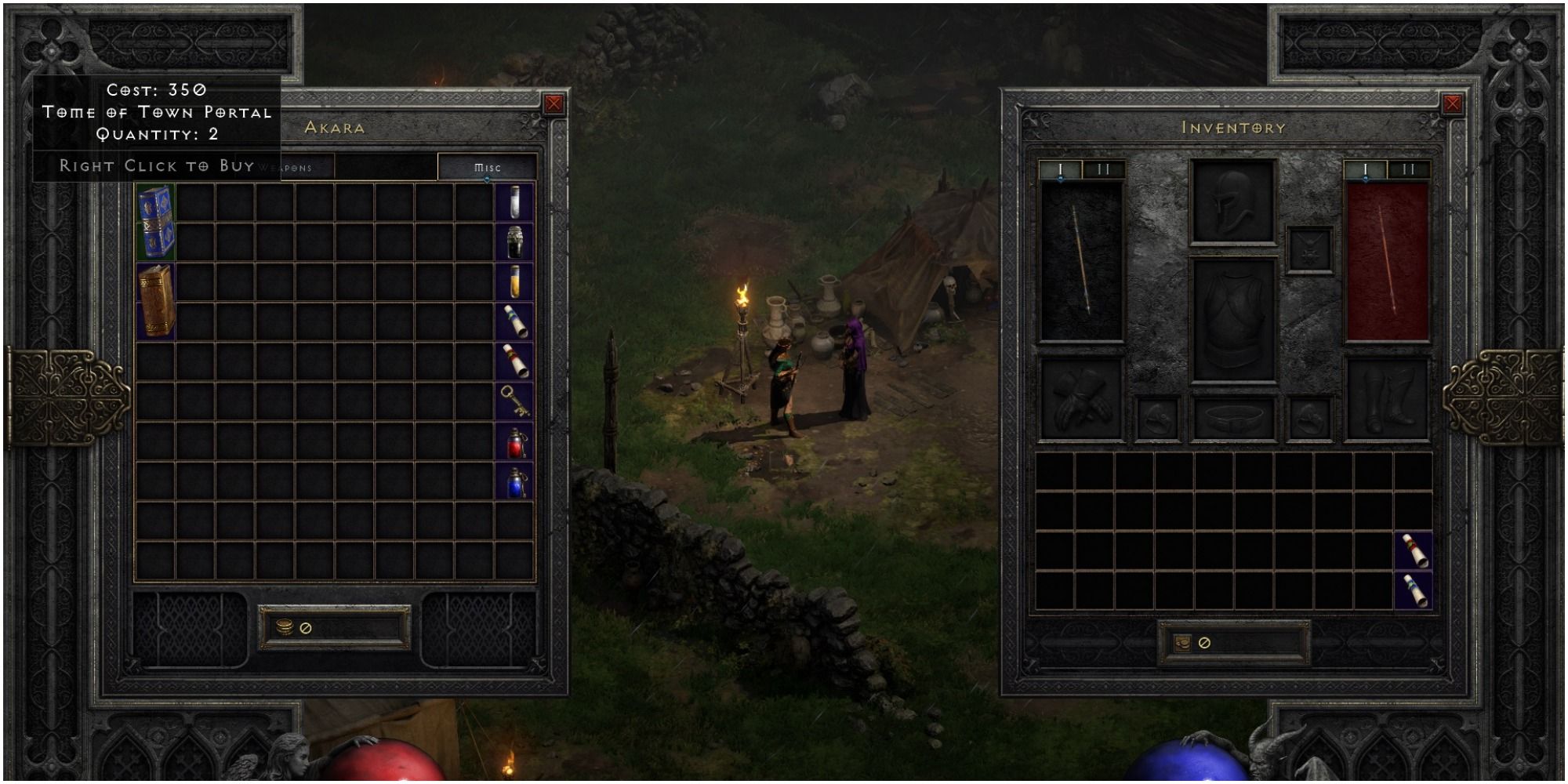 Diablo 2 Resurrected Purchasing A Tome Of Town Portal From Akara
