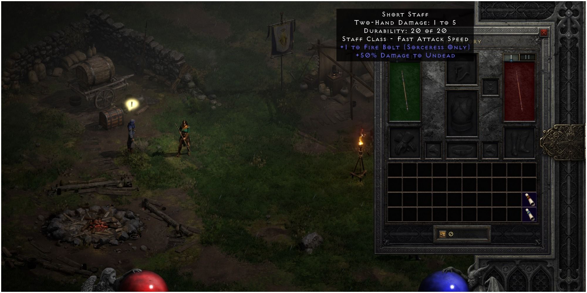 Diablo 2 Resurrected Starting Equipment On The Sorceress