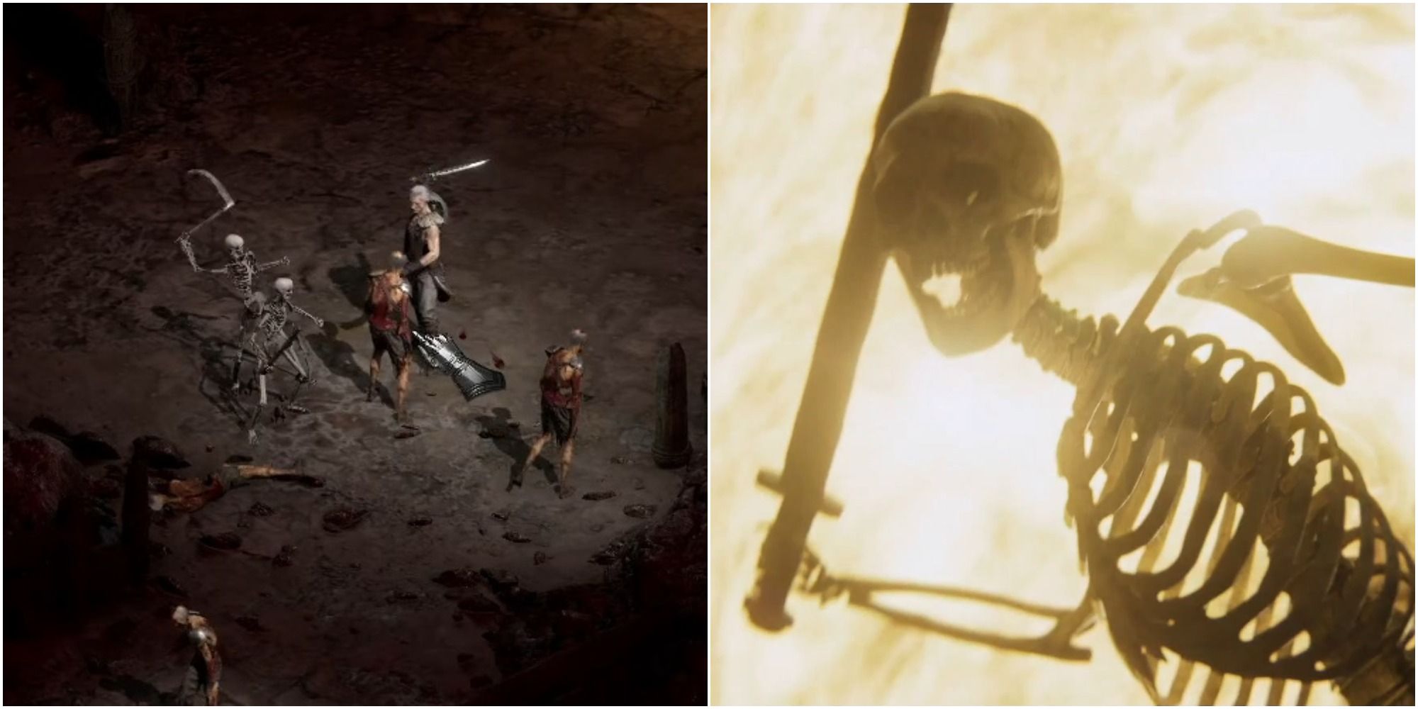 Diablo 2 Summoner Necromancer Build Collage Fighting And Skeleton In Cinematic