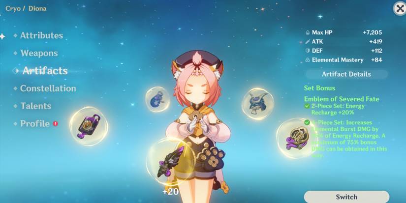 Diona using Emblem of Severed Fate