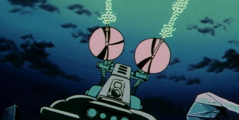 Dragon Ball GT The Blutz Wave Generator firing Blutz Waves at an offscreen Vegeta