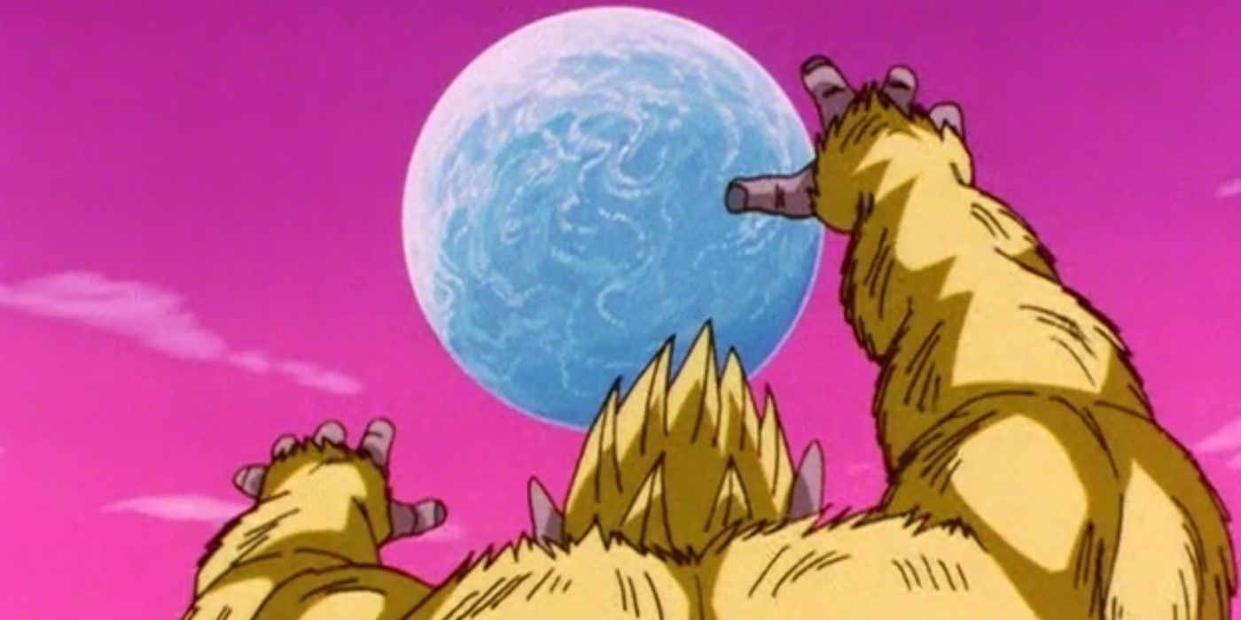 Dragon Ball GT Goku in his Golden Great Ape form reaching towards the Earth