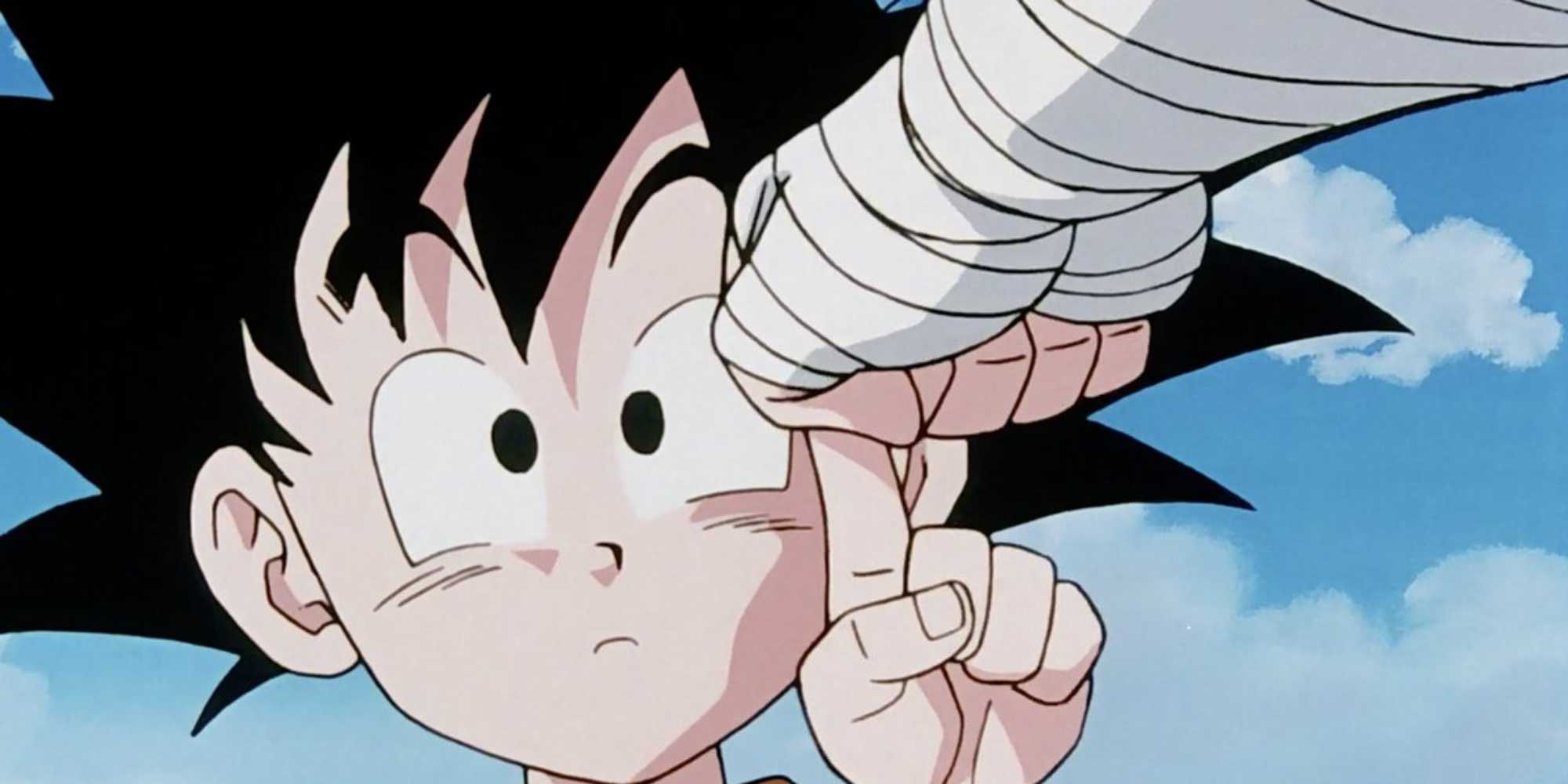 Dragon Ball Z screenshot of Goten blocking a punch with his finger.