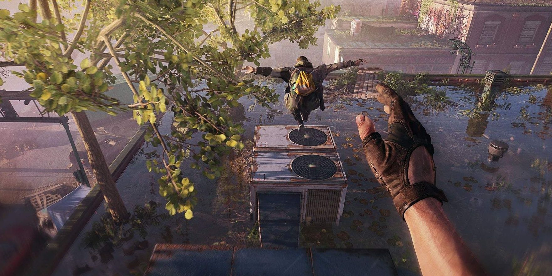 Dying light 2 player jumping onto a platform 