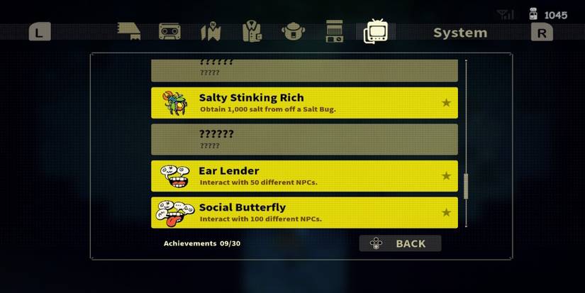 The achievement menu from Eastward