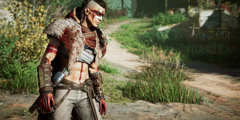 Eivor Enhanced Muscles Mod Sideview Of Eivor Standing in Road