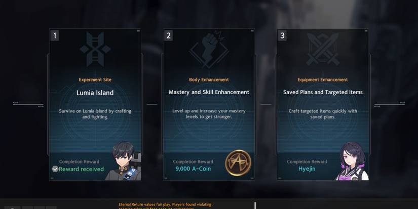 Eternal Return screenshot of various Tutorials.
