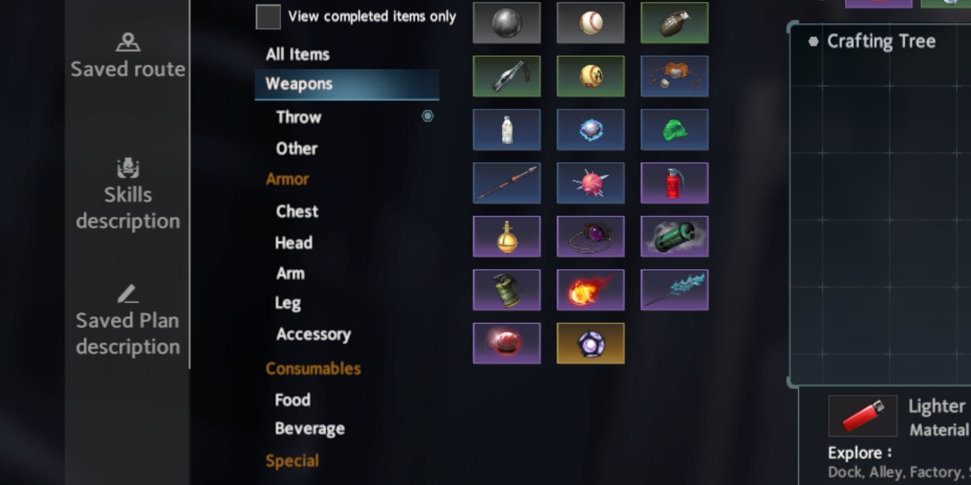 Eternal Return Screenshot of Weapon Rarity List in main menu,