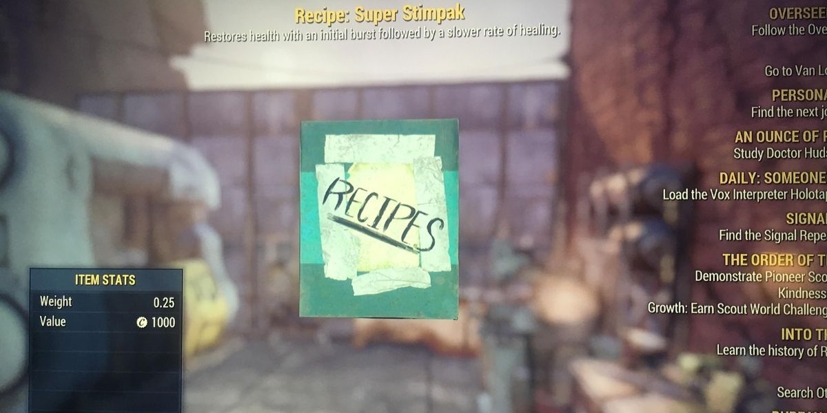 Fallout 76 Super Stimpack recipe book