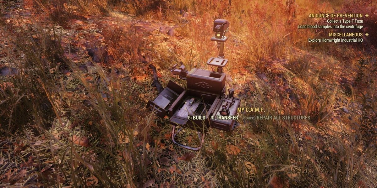 Fallout 76 CAMP device in field