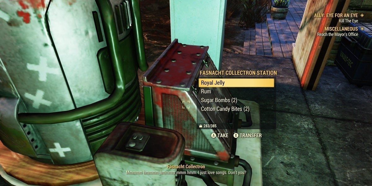 Fallout 76 player collecting items from Collectron Robot station