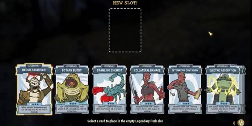 A sequence of legendary perks in the selection menu of Fallout 76