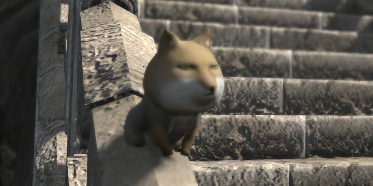 Final Fantasy 14 the sand fox miniature on a staircase