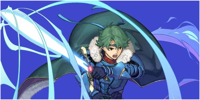 Fire Emblem Heroes Brave Alm wielding a glowing Valentian Falchion