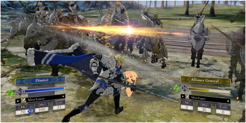 Fire Emblem Three Houses in-game combat screenshot Dimitri fighting the Leicester Alliance