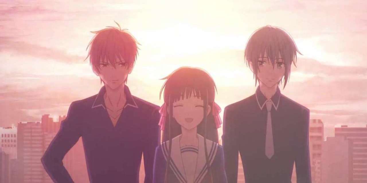 Fruits Basket Tohru, Yuki, and Kyo in sunset