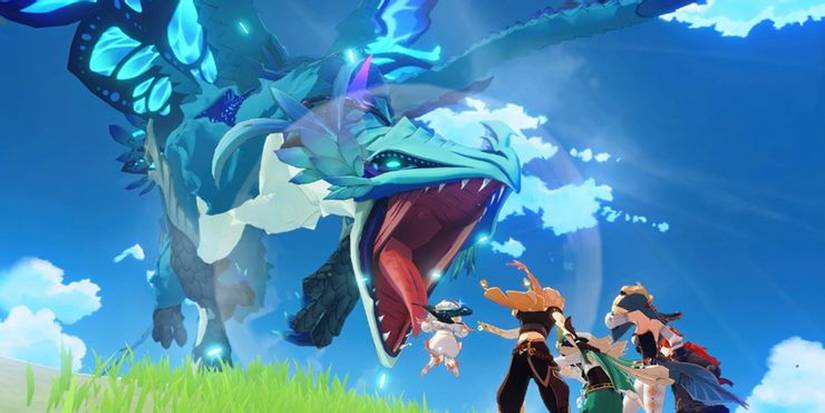 Genshin Impact Characters Fighting Back Against Dragon