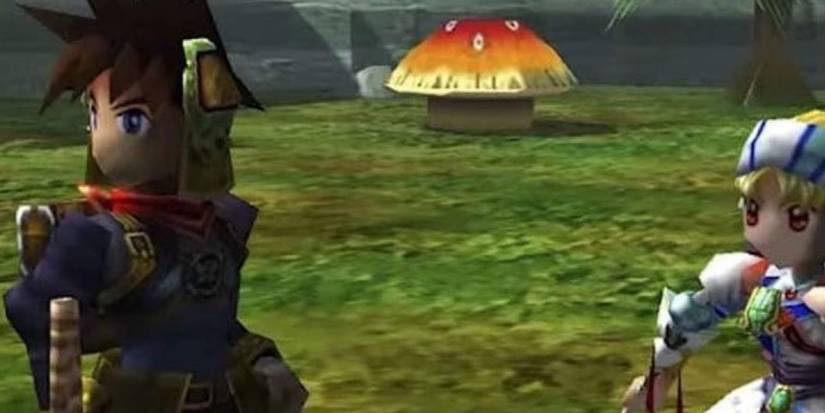 Ryudo and Elena in mushroom field in Grandia 2