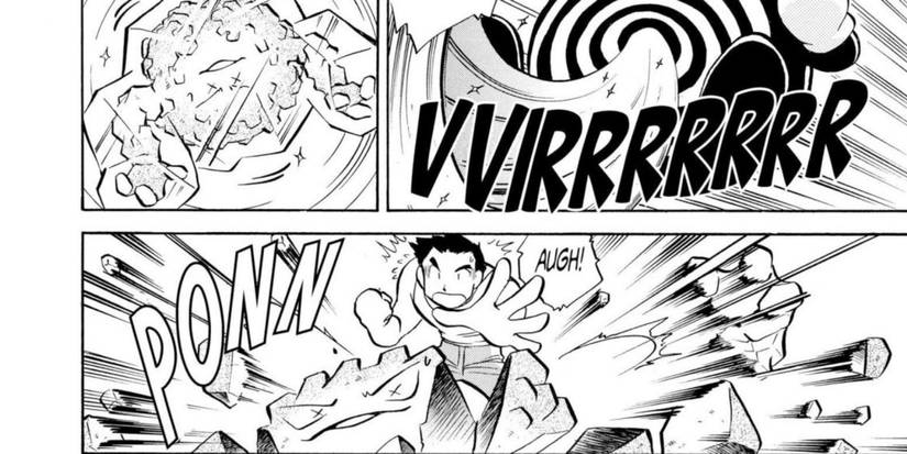 Pokemon Adventures Poliwhirl freezes Graveler causing it to break into pieces