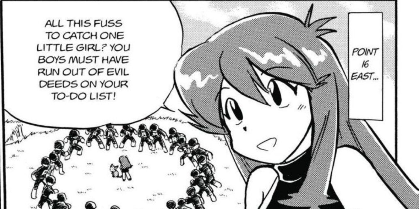 Pokemon Adventures Team Rocket surrounds a confident Green and her Wartortle