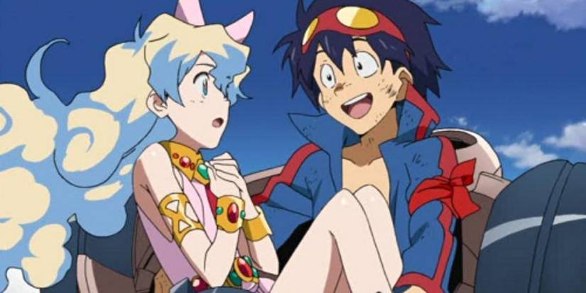 Gurren Lagann Simon holding shocked Nia
