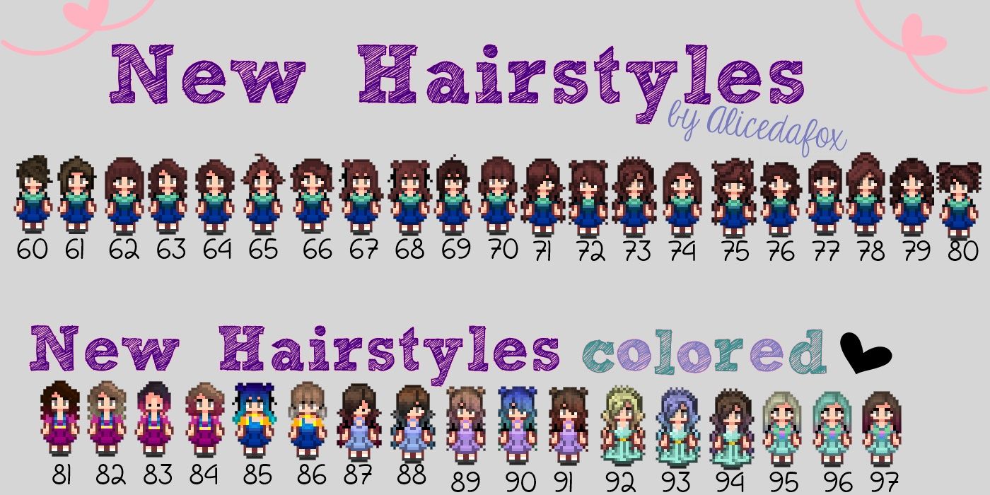 Hairstyles Recolored And A New Hairstyle Update mod for Stardew Valley