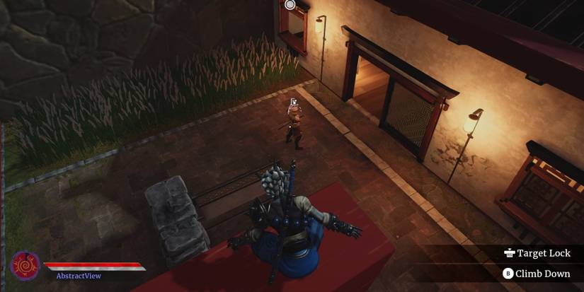 Aragami Balancing On An Large Object High Above An Enemy in Aragami 2