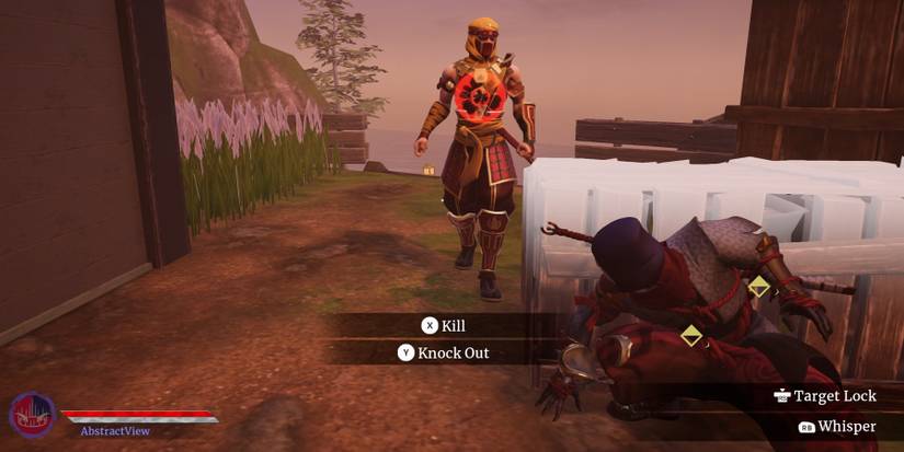 Aragami hiding behind boxes from oncoming guard in Aragami 2