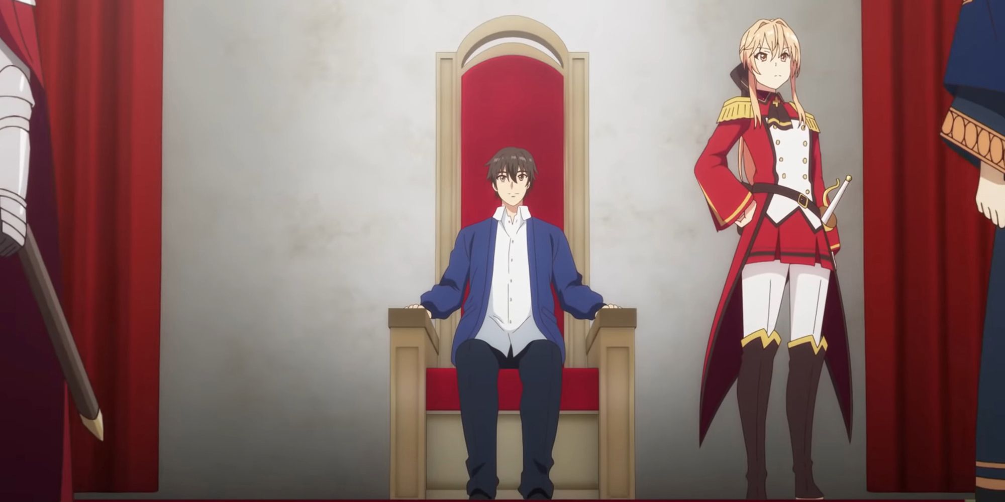 How A Realist Hero Rebuilt The Kingdom - Souma Sitting On His Throne With Liscia Next To Him