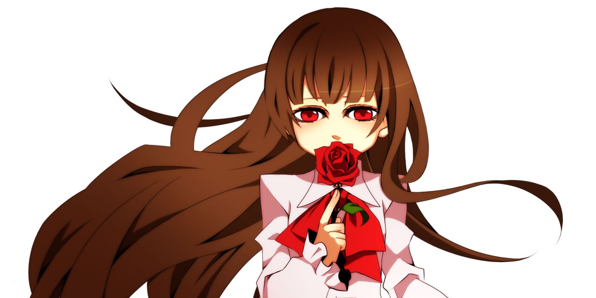 Close-up of Ib holding a rose in Ib