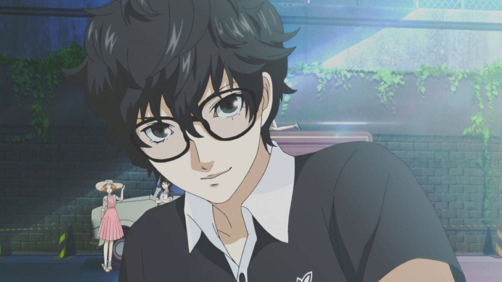 Joker standing in front of the van in the Persona 5 Strikers intro cutscene