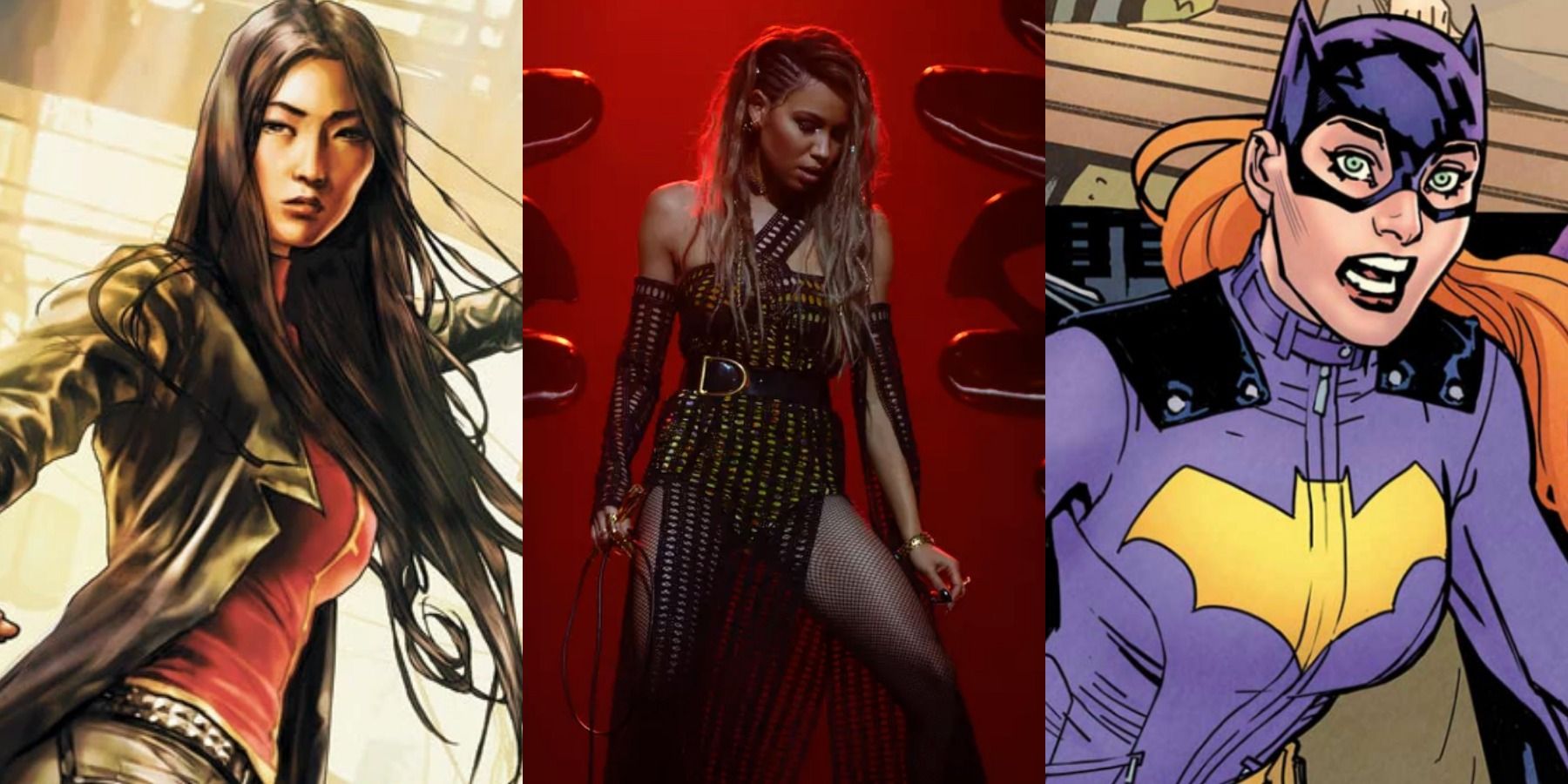 A split image depicts Lady Shiva in DC Comics, Black Canary in the DCEU, and Batgirl in DC Comics
