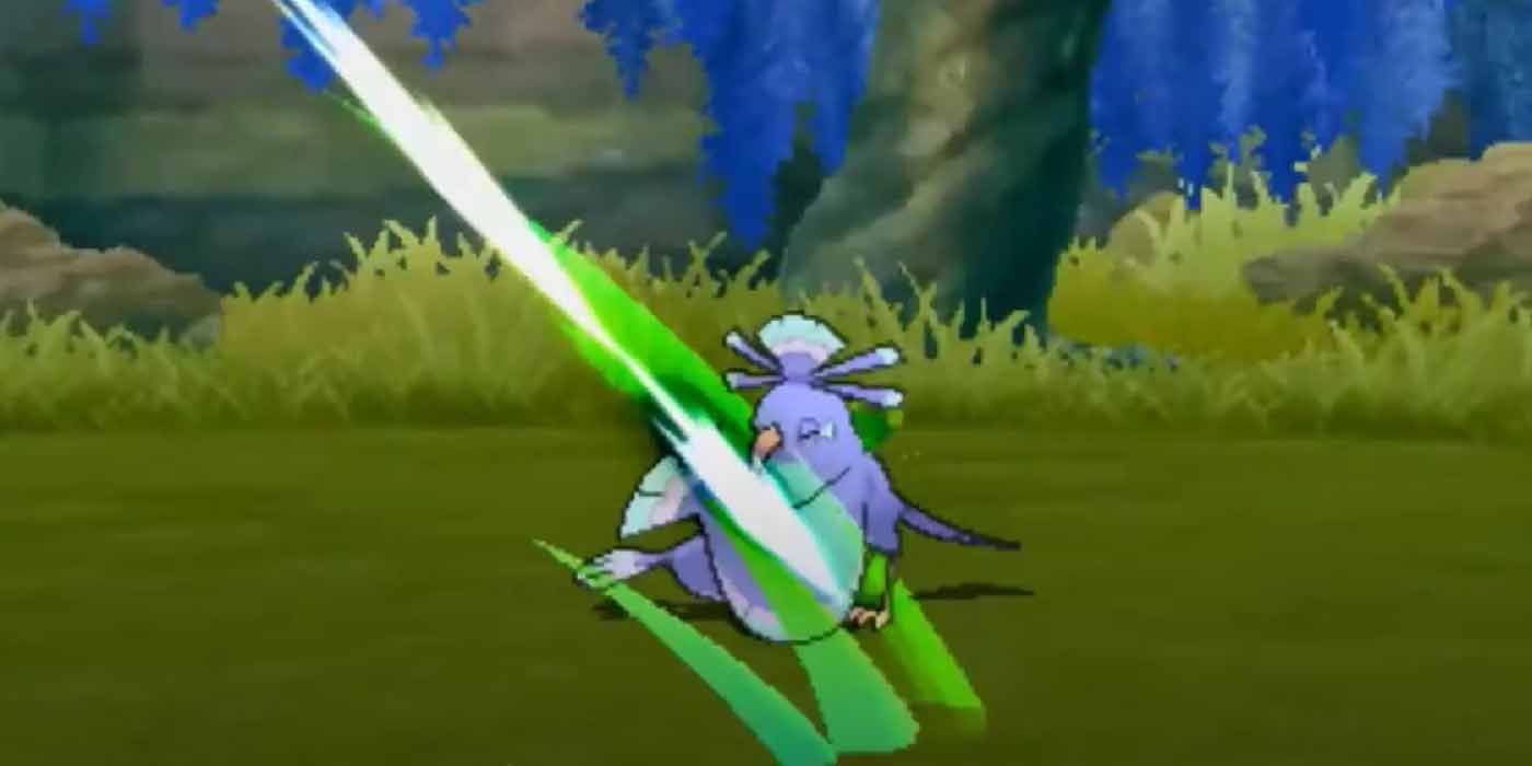 Sceptile using the powerful Leaf Blade move in Pokemon