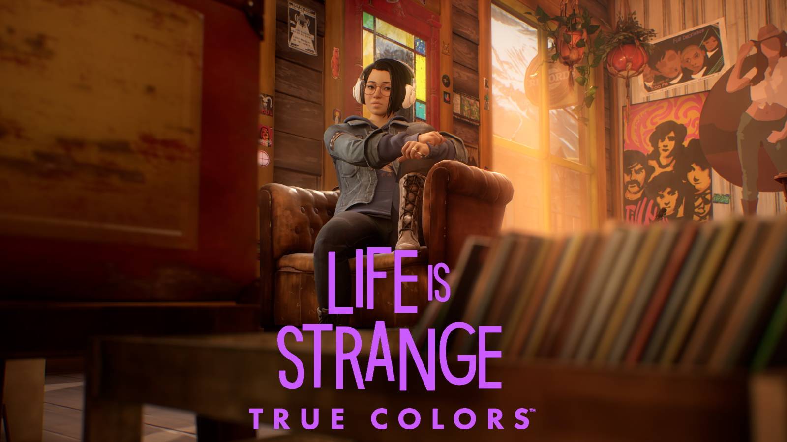 Life is Strange True Colors alex chen in record shop listening to music with logo