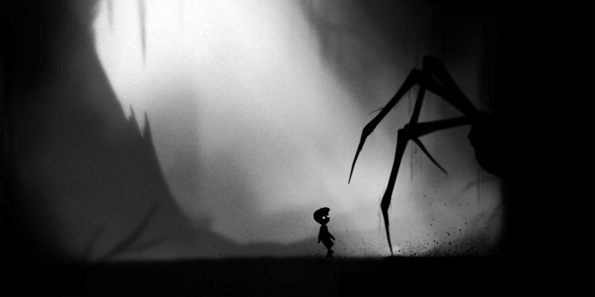 Главный герой Limbo сталкивается с гигантским призрачным пауком.