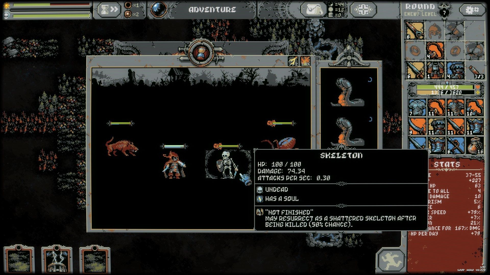 Loop Hero a player on the combat screen