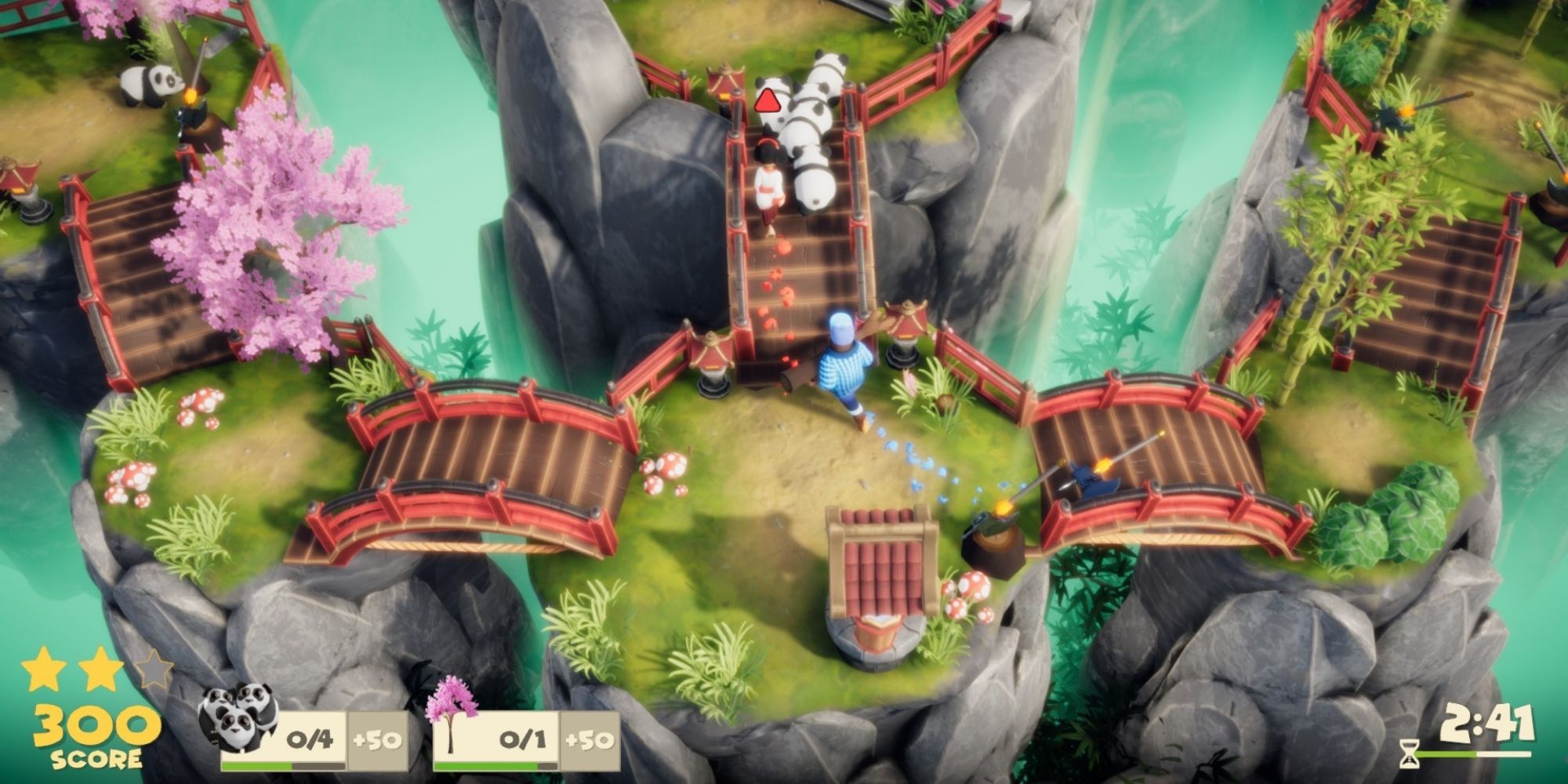 Topdown view of a Lumberhill level with 2 players