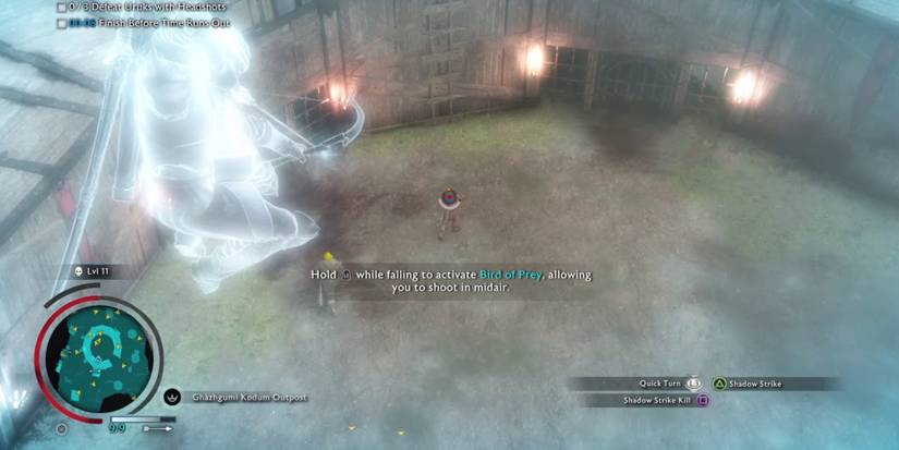 Middle-Earth Shadow of War Talion Aiming at an Orc with his bow from the air Cropped