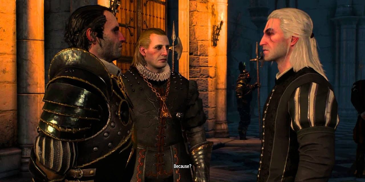 Morvran meets Geralt in Vizima